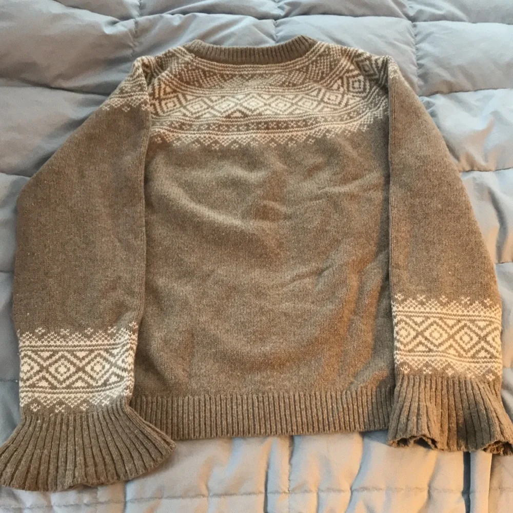 J Crew Fair Isle Ruffle Sleeve Tan Sweater - Picture 6 of 6